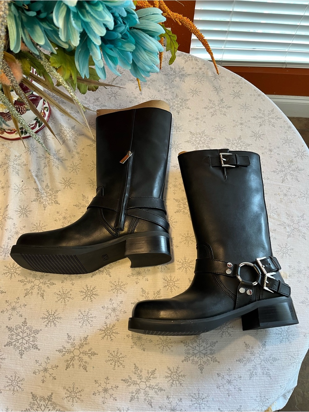 NEW MICHAEL Michael Kors Crosby Leather Moto Boots – Black – Size 9.5 - Picture 5 of 8